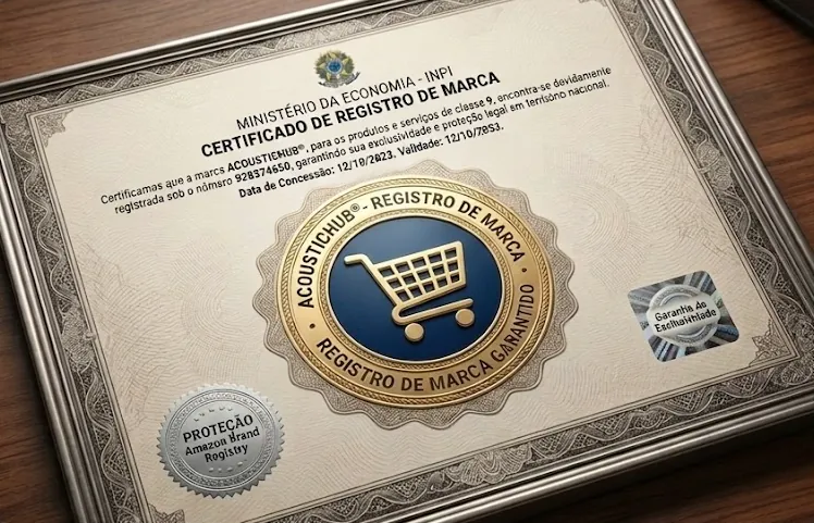 Certificado de registro de marca com selo de proteção Amazon Brand Registry